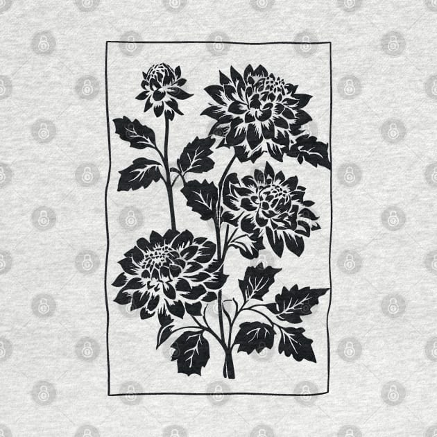 Black Dahlia Flowers Block Print by craftydesigns